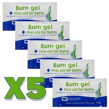 5 x First Aid Burn Gel Sachets -  Sterile Cool Pain Relief Scalds Hydrogel 3.5g