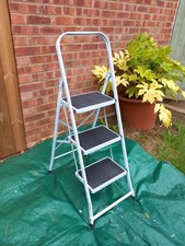 White Steel Foldable 3 Step Ladder Stepladder Non Slip Tread COLLECT NORTHAMPTON