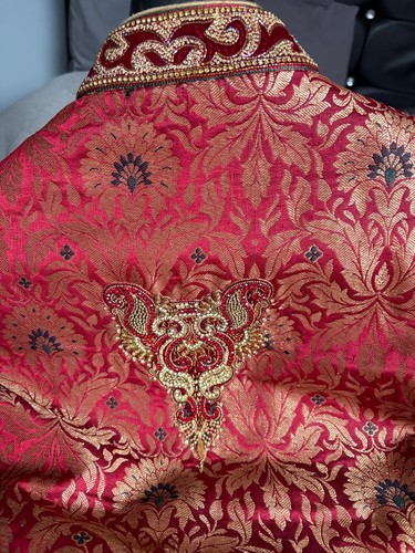 Men red gold sherwani with - gold,
