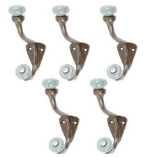 5x Grey Ceramic Ball Hat & Coat Hook Cast Iron Vintage Style W30mm x H105mm Raw