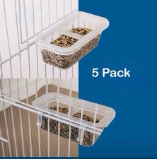 5 x Bird Cage Seed Feeder and Anti Waste Lids For Finch Canary Budgie Etc
