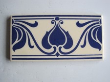 VINTAGE H & R JOHNSON / MINTON HOLLINS 6 X 3"  BAROQUE BORDER TILE BLUE / CREAM