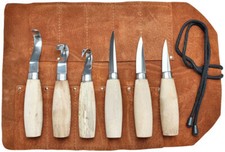 Beber 6 Piece Wood Whittling Set in a Leather Tool Roll