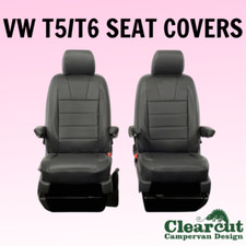 Campervan Seat Covers T5/T6 Seat Covers - Front Single x2 - Black Leatherette
