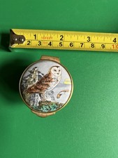TKS enamelware barn owl pill/trinket box. RSPB wild bird series