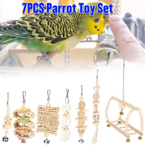 7pcs parrot toys set wooden - 7pcs,