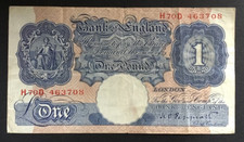 Banknote Of England One Pound Blue And Pink KO. Peppiatt. H70D. Circulated Cond.