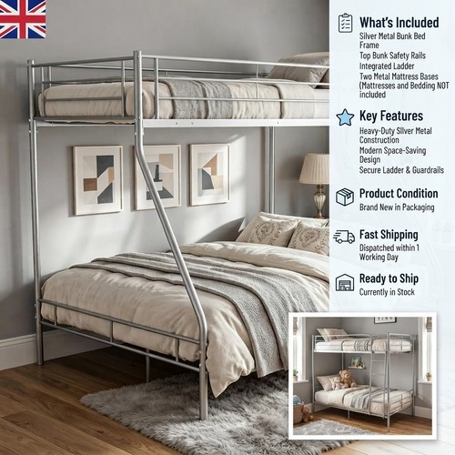 Compact silver metal bunk bed - bunk,