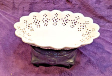 Decorative Pierced Royal Creamware Fine China "Occasions" Oval Three Footed Dish
