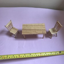 Small doll House furniture oak table and 2 chairs  1/12 scale