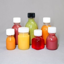 8x Assorted Stock Your Home Plastic Juice Bottles 8+ Oz with Lids With Labels 