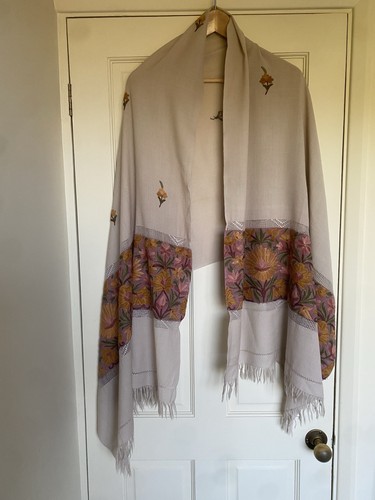 Large wool embroidered shawl - wool,