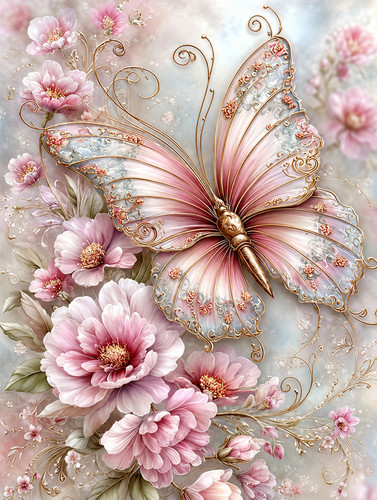 Vintage flowers butterfly - flowers,,