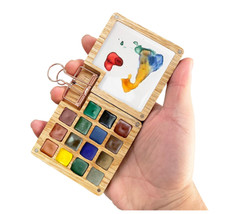 Portable Sketchbook Palette Box 15 Color Wooden Watercolour Paint Tray Set