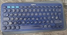 Logitech K380 Multi-Device Bluetooth Keyboard Blue + Cyrillic Stickers + Case