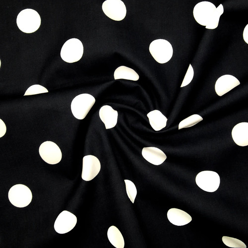 Black polka dot polycotton - polka,