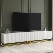 200cm Modular TV Unit | White Matt Fluted Doors | Gold Legs | Modern Cabinet