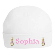 Peter Rabbit Pink Coat Personalised Printed 100% Double Layered Cotton Baby Hat