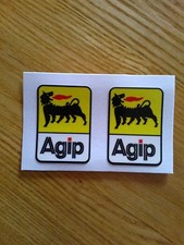 Agip Motorbike Motorcycle Vinyl Fairing Laminated Stickers Decals x2 41mm x 29mm