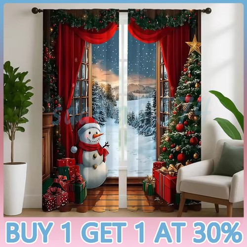 2pcs christmas window curtains - christmas,