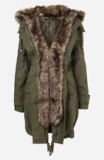TOPSHOP Fur Lined Hooded Oversized Boyfriend Khaki Parka Grunge Army UK8 10 36