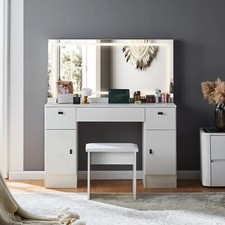 Large Dressing Table LED Mirror Drawers Cabinet Stool Vanity Makeup Desk Set