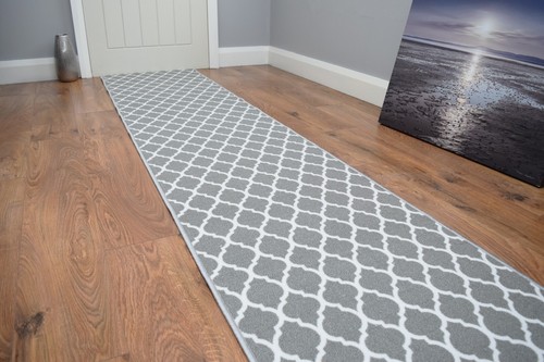New grey trellis long hallway - trellis,