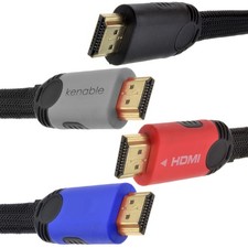 2m Low Profile Flat HDMI Cable High Speed Lead BRAIDED Lead 2 metre Red/Blue/Blk