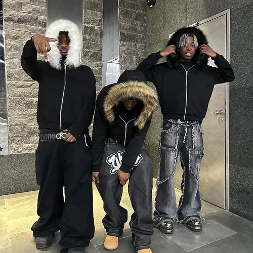 Y2k faux fur collar hoodie - collar,