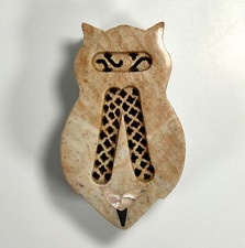 Vintage Owl Shaped Soap Stone Marble Trinket Box with Mother of Pearl Inlay