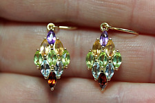 Silver Earrings Peridot Garnet Amethyst Genuine Gems Solid Sterling Gold Plated