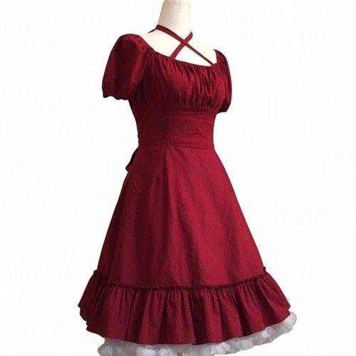 Lolita fashion wine red short