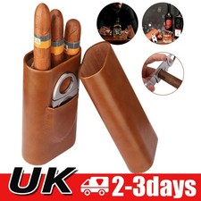 Leather Travel Cigar Case Box Humidor For 3 Tubes Holder With Cigar Cutter NEW
