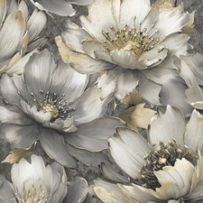 Muriva Aminah Floral Charcoal Gold Wallpaper 224501 - Large Flower Lily Petals