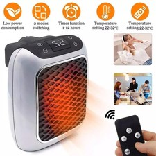 800W Mini Heater Fan Wall Plug in Portable Ceramic Space Heater Timer +Remote UK