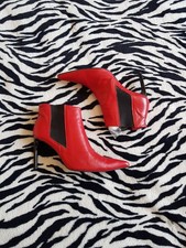 Faith Red Leather Boots Ankle Stiletto Pointed Toe Faith Solo Y2K 2000s Size 5
