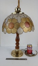 Vintage 22"BHS Brass-wooden Table Lamp Base & Mother Of Pearl Cadiz Shell Shade