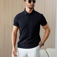 Men's Summer Polo Shirts Business Casual Solid Color Short Sleeve T-shirts Tops