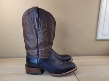 Stetson Bridger Black Goat Leather Black Brown Square Toe Cowboy Boots 9 D