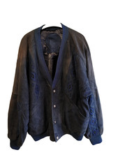 Vintage Amge Aztec Navajo Suede Leather Lined Jacket Coat 60 Navy Grandad Spain