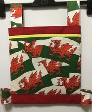 BAG FOR WALKING FRAME/ZIMMER FRAME STRONG COTTON FABRIC 3 POCKETS /WELSH FLAG