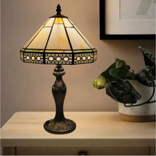 Vintage Tiffany Style Table Lamp Hexagonal Style 10 inch Stained Class Lampshade