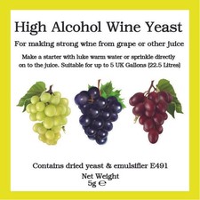 High Alcohol Wine Yeast 5g Sachet For Higher Temperature Fermenting Bigger Jugs