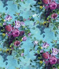 Designers Guild Curtain Fabric 'BOUQUETS DE ROSES - TURQUOISE' 3 METRES Cotton