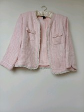 Pink Boxy Boucle Tweed Jacket With Pretty Bow Pockets.