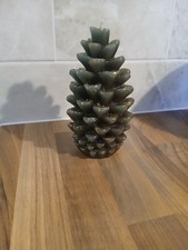 Vintage  Pine Cone Shaped Candle  Green Gold  16cm Tall Christmas Tree Shaped