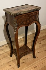 Antique French Marquetry Louis XV Style Ormolu Side occasional Table Lift Up Lid