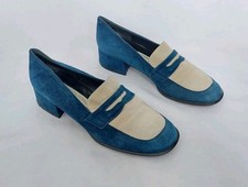 CARMEN POVEDA BLUE & BEIGE SUEDE PENNY LOAFERS SHOES EU37.5 UK4.5 FREE P&P!!