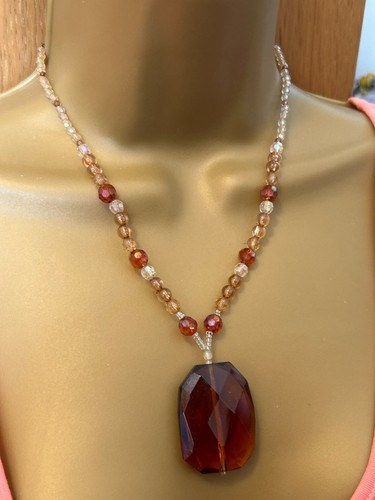 Necklace huge faceted glass - ~,
