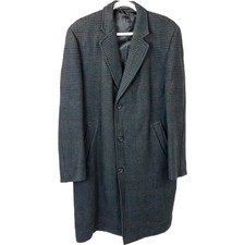 Vintage Burton Tailored Overcoat Crombie Wool Houndstooth Check XL 46-48 green
